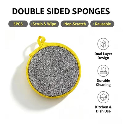 2 Pcs Round Doubleside Dishwash Sponge