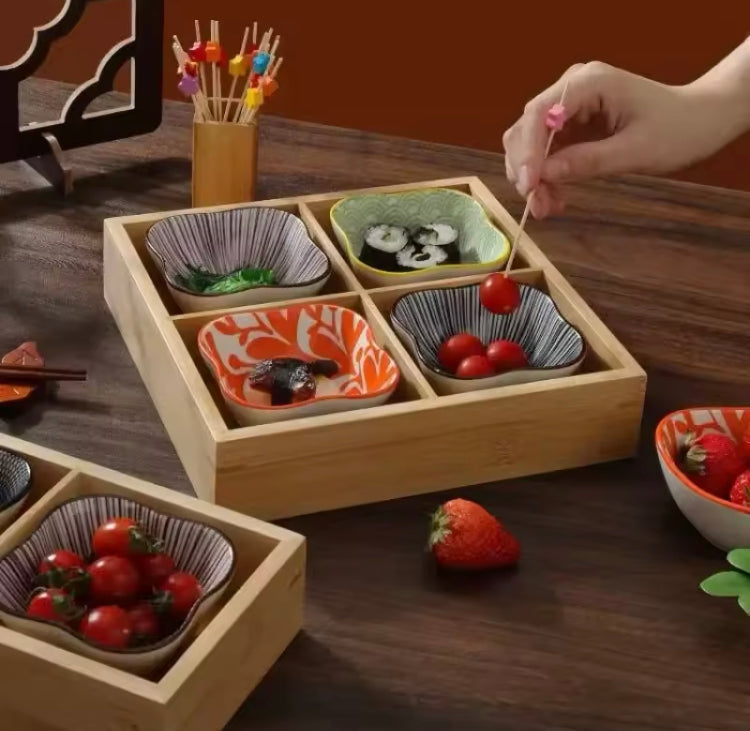 4 Grids Portion Wooden Tray