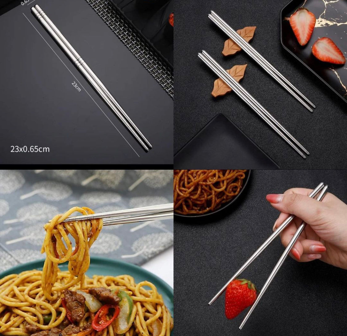 5 Pairs Stainless Steel Chopsticks