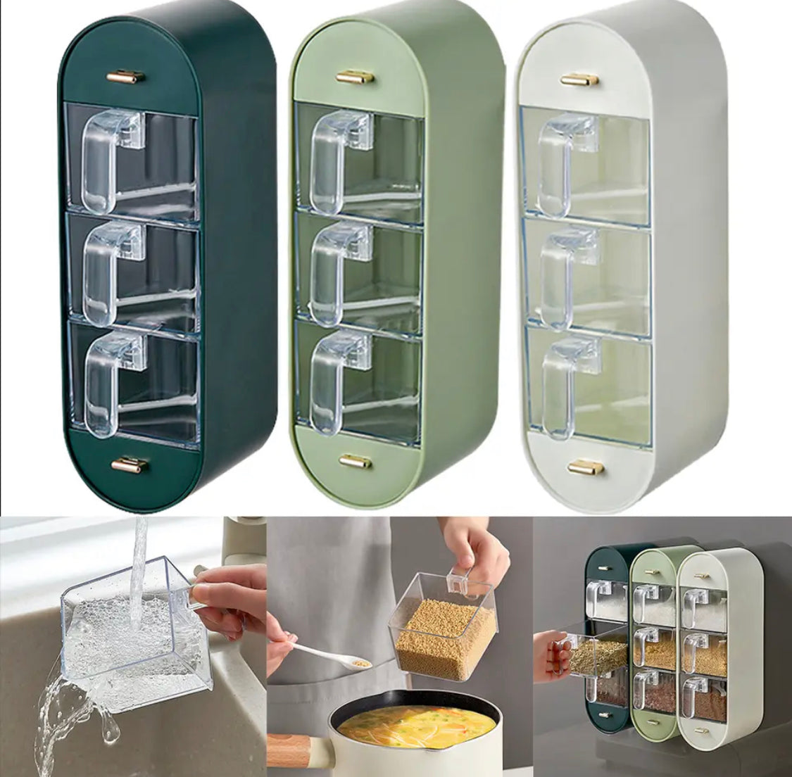 Wall-Mounted 3 Grids Spice Rack