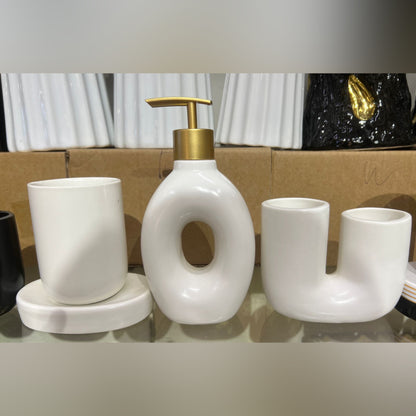 4 Pcs White Ceramic Bathroom Set