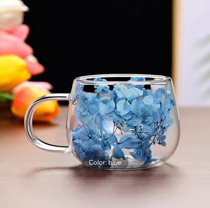 350ml Double Layer Flowers Coffee Glass