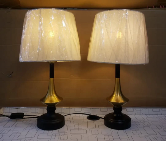 Metal Brass And Black Side Table Lamp Pair