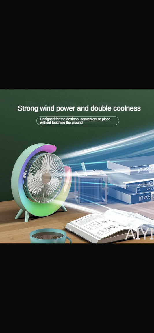 5 Colours Changeable 360 Rotatable Rechargeable Fan