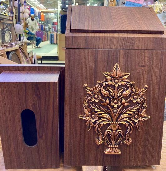 Wooden Dustbin and Tissue Box with Lid