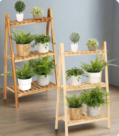 3 Step Wooden Ladder Plant Stand for Decoration