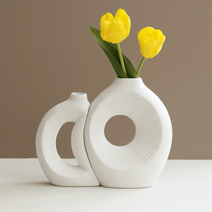 2 Pcs Sun & Moon Ceramic Flower Vase