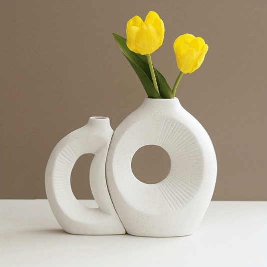 2 Pcs Sun & Moon Ceramic Flower Vase