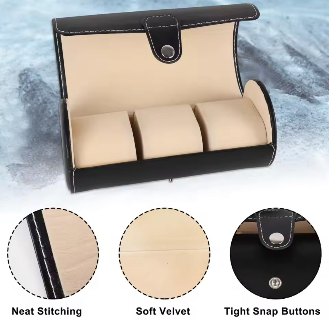 3 Slots Leather Watch Box Organizer