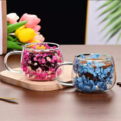350ml Double Layer Flowers Coffee Glass
