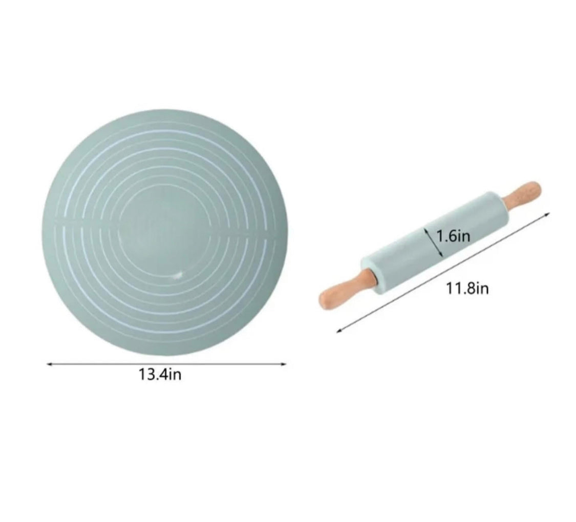 Silicone Dough Mat with Rolling Pin Set