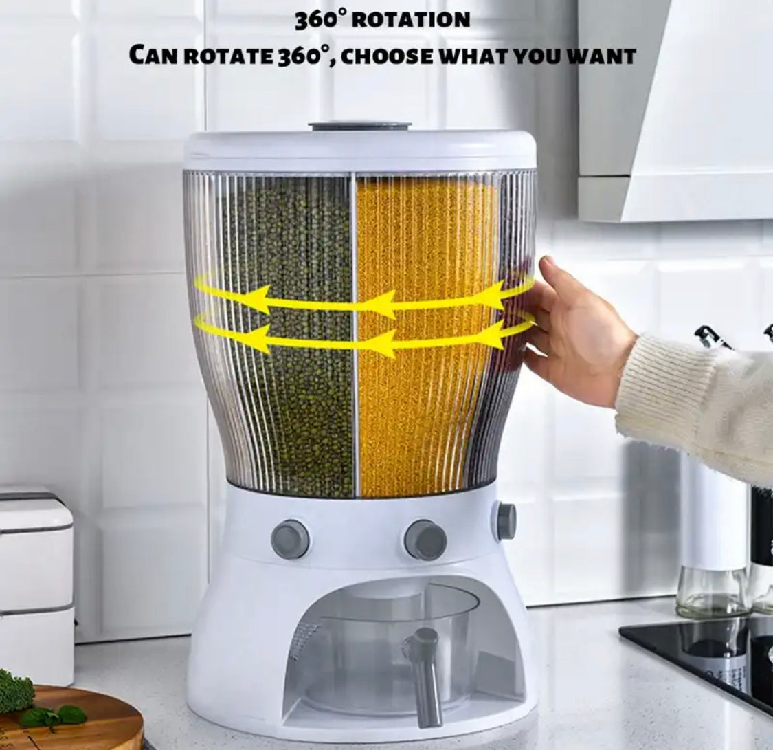 20kg Large 360 Degree 4 Portion Rotating Rice/Cereal Dispenser with Box