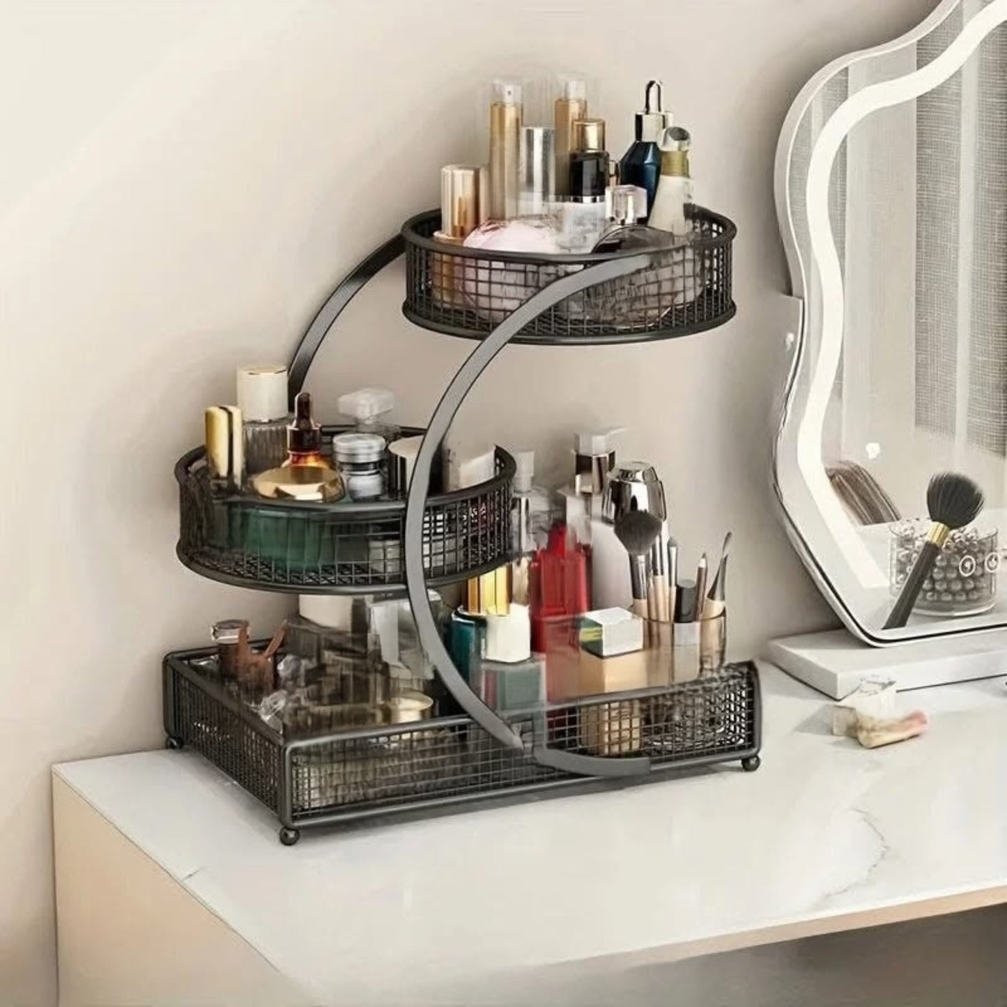 3 Layer Metal Cosmetics Makeup Organizer