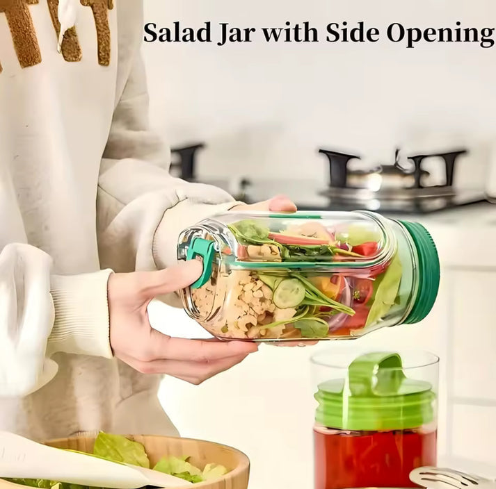 Side Opening Salad Jar with Lid and Fork
