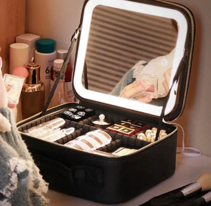 Cosmetic LED Touch Sensor Vanity Bag with Mirror