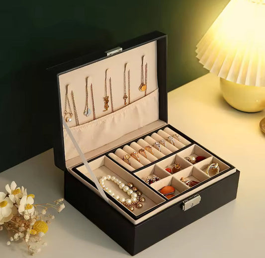 Double Layer Leather Jewellery Box with Lock