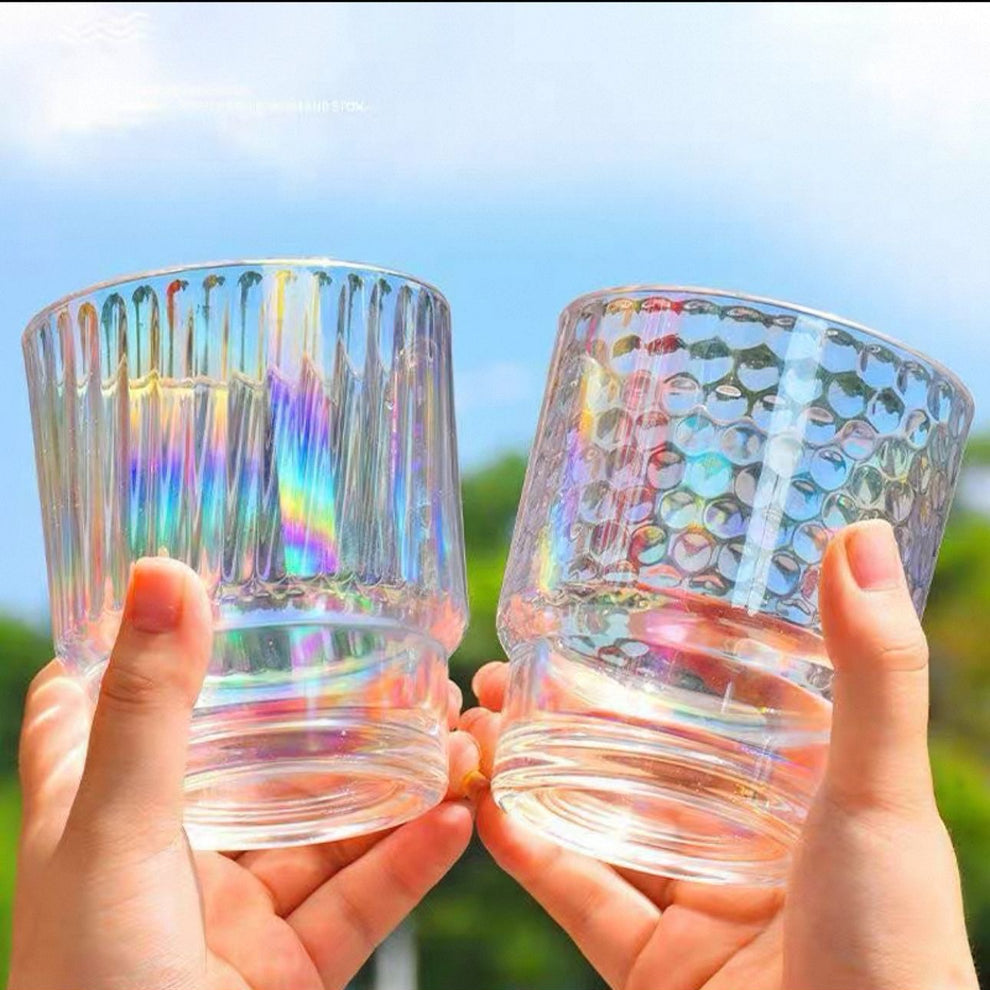 350ml Rainbow Coffee Glass with Lid and Straw