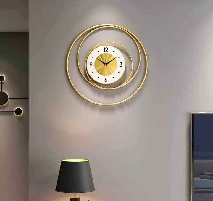 Golden Metal Wall Clock for Home Decor