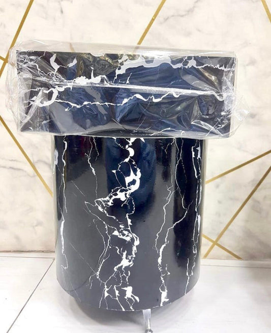 Black with White Marble Dustbin and Tissue Box Set