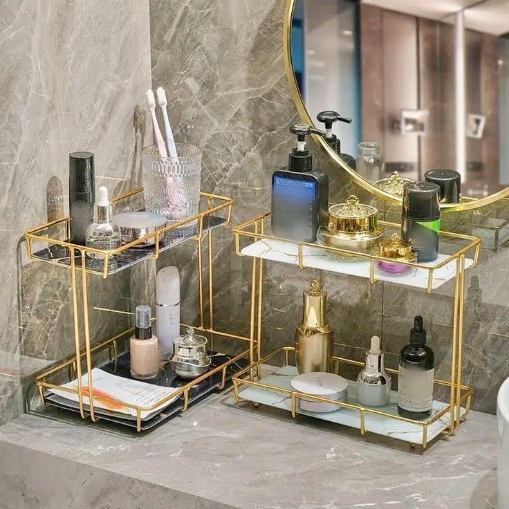 2 Layer Marble Cosmetic Makeup Organizer