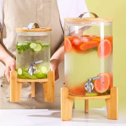 Glass Juice Dispenser with Wooden Stand