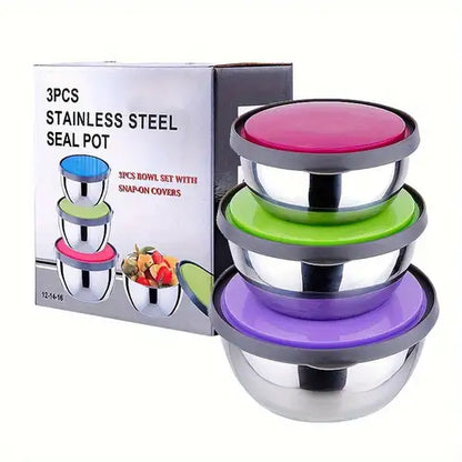 Stainless Steel Colourful 3 pcs Bowl Set