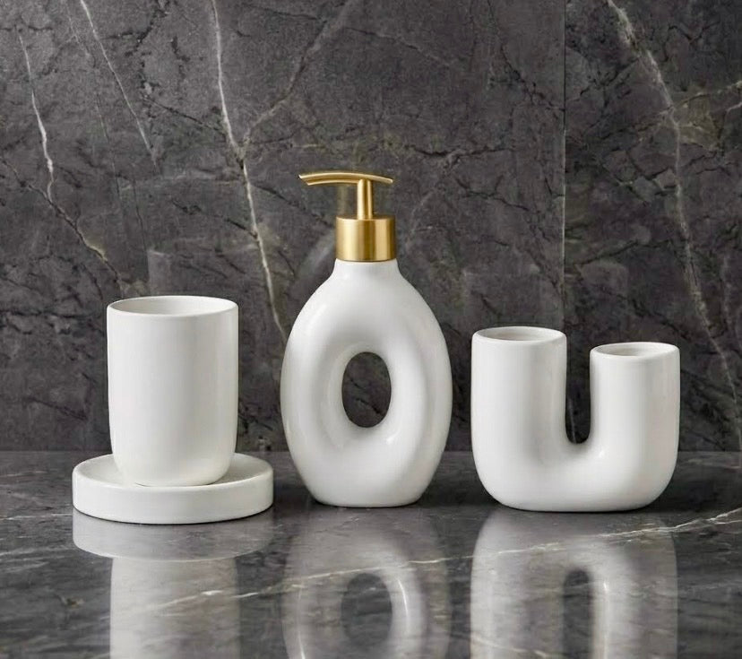 4 Pcs White Ceramic Bathroom Set