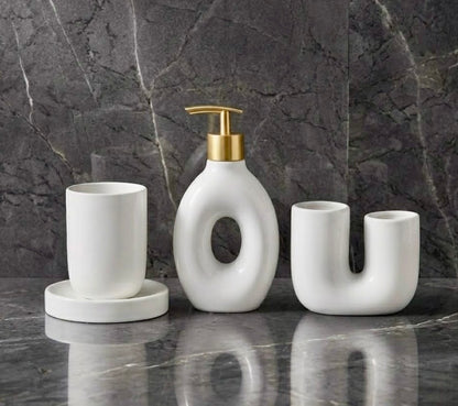 4 Pcs White Ceramic Bathroom Set