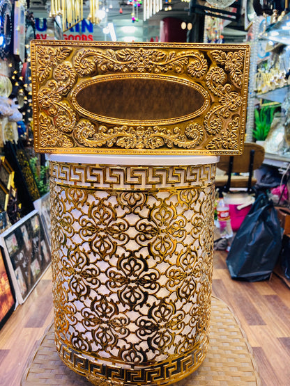 Metal Fancy dustbin and tissue box set