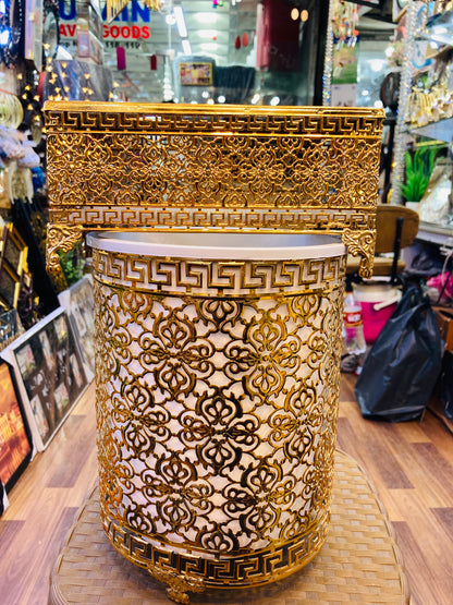 Metal Fancy dustbin and tissue box set