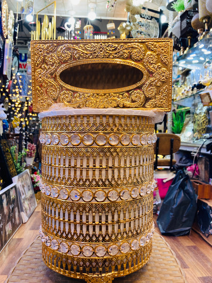 Metal Fancy dustbin and tissue box set