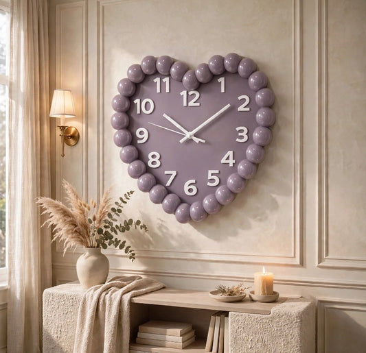 Heart Shape Purple Bubble Wall Clock