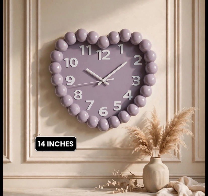 Heart Shape Purple Bubble Wall Clock
