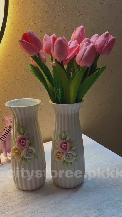 2 Pc Ceramic Flower Vase For Room Decor Vanity Table Decoration