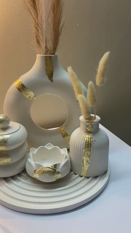 5 Pcs White Donut Vase Decor Set