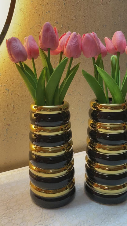 Black & Golden Flower Vase for Home Decoration